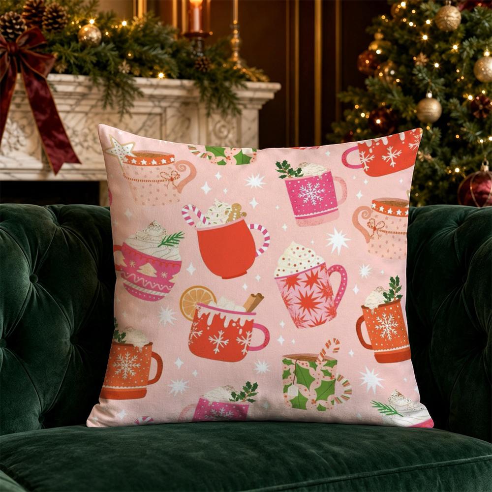 Christmas Cute Pink Pillow Covers Pattern Cushion Cover Suitable for Sofa Bedroom Car Pillow Cover
