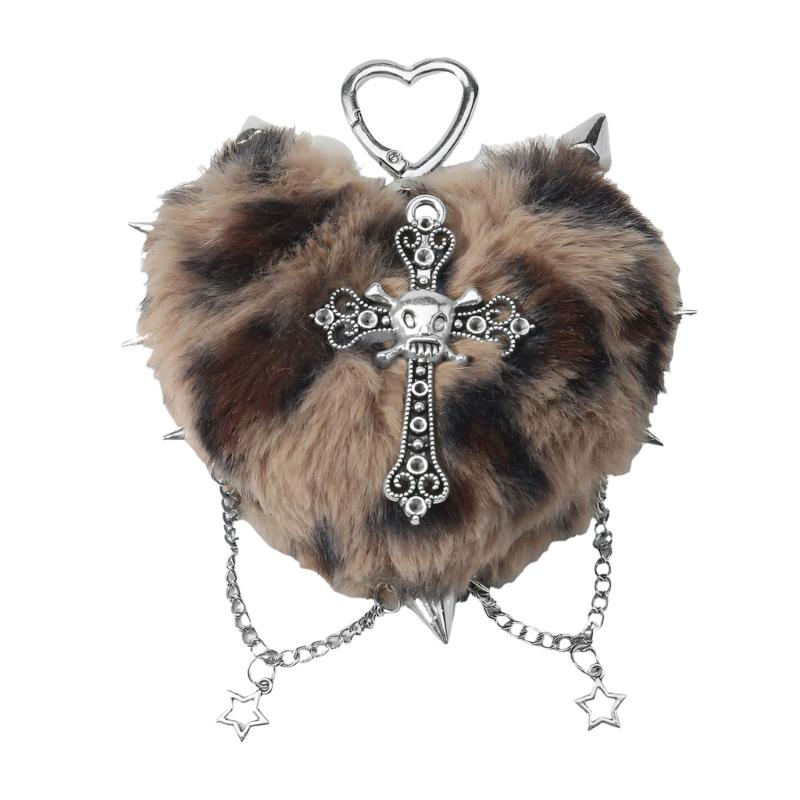 

Plush Plush Heart Shaped Keychain In Y2K Style With Rhinestones And Metal Wing Elegant Bag Hanging Ornament коричневий