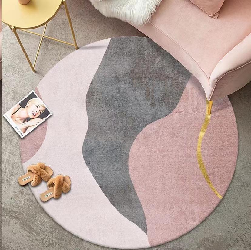 Okrągły dywanik z nowoczesnymi geometrycznymi wzorami, abstrakcyjnymi kształtami, minimalistyczny styl skandynawski, miękki, trwały, dekoracja podłogi do salonu