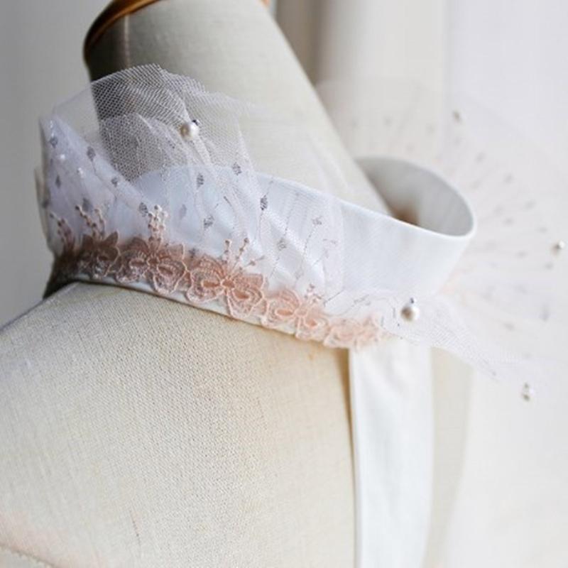 Elegant Kimono Collar Accessory Ruffled Lace Pearls Beaded Japanese Dress Core Collar Lining Kimono Belt for Womens Robe
