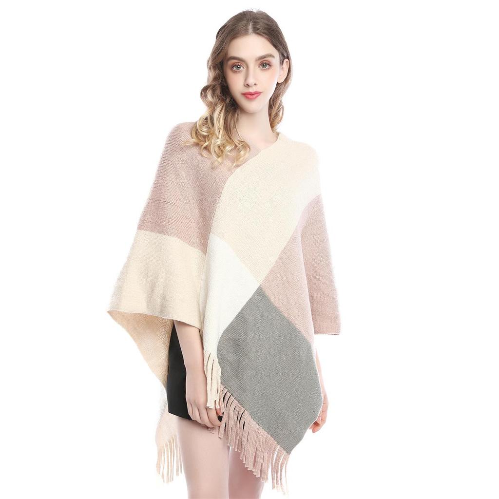 2022 Autumn/Winter Women's V-Neck Rainbow Tassel Cape Sweater