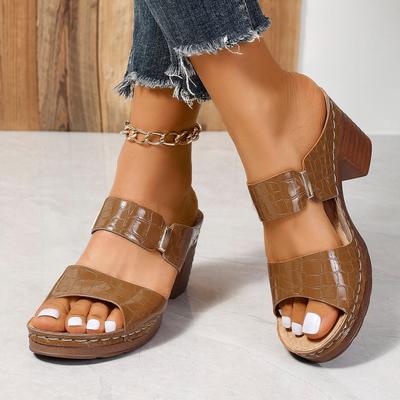 2025 Large Size High-heeled Women's Sandals 2025 Summer New European and American Thick Heel Fish Mouth Slippers Women