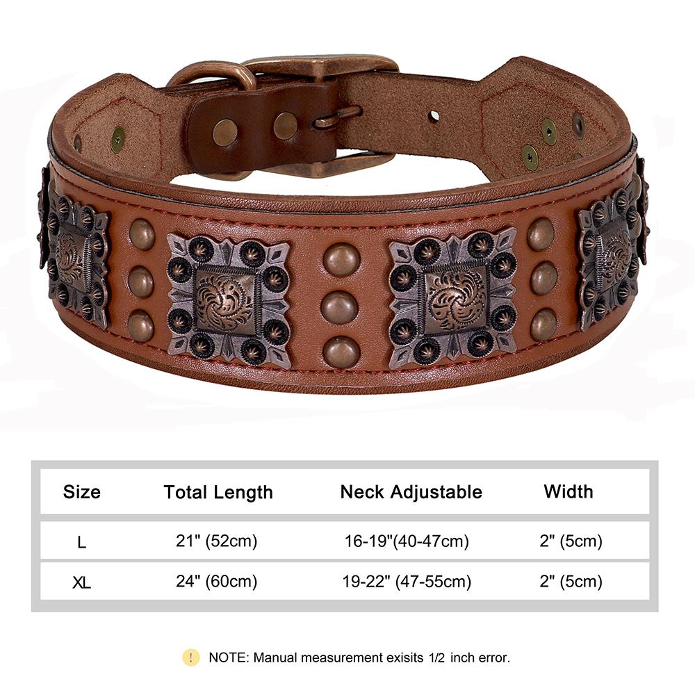 Luxury Genuine Leather Dog Collar 2inch Wide Cool Spikes Durable Collars for Medium Large Dogs German Shepherd Pitbull Correa