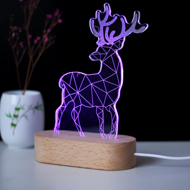 Oval Touch-Control LED Night Lamp with USB, Beech Wood Base