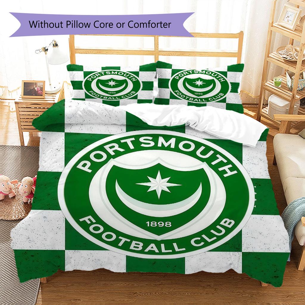 Biancheria da letto con motivo Portsmouth Football Club, Set piumino Copripiumino Federa Regalo di compleanno per la casa(1 * copripiumino + 2 * federa, senza nucleo)