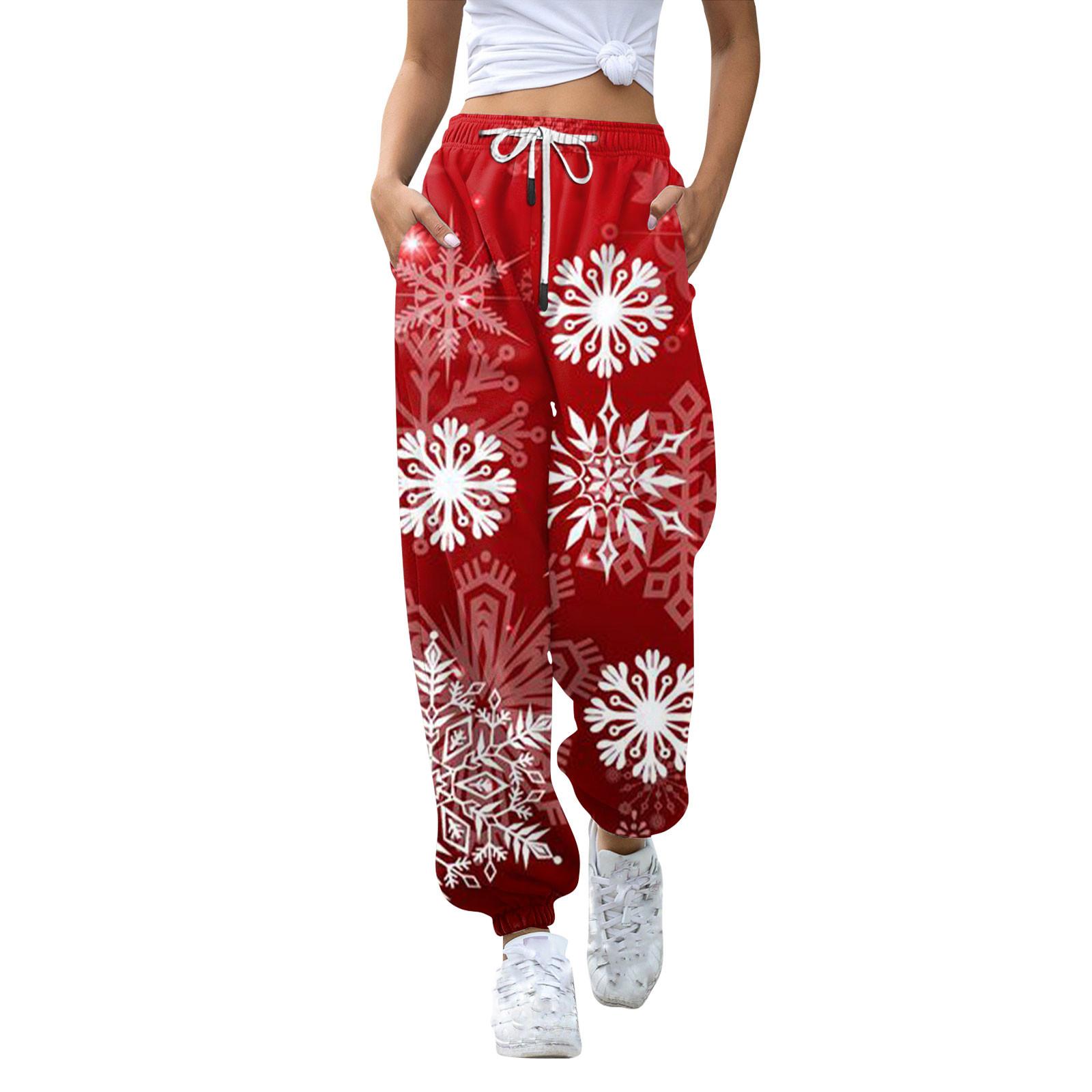 

Женские повседневные модные рождественские принтованные повседневные спортивные брюки с эластичной талией и завязками на шнурке XXXL киноварь