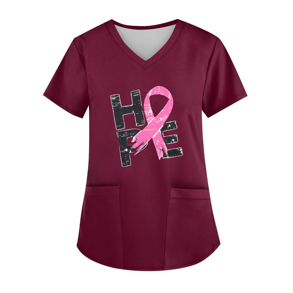 Women's V-Neck Short-Sleeve Pocketed Top With Side Slit