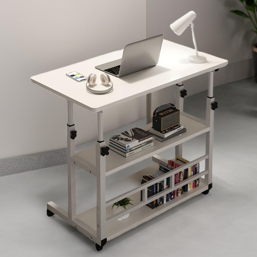 Folding Adjustable Table Multifunctional Bedside Laptop Desk with Rolling Wheels Mobile Laptop Standing Desk Multi-Layer Storage