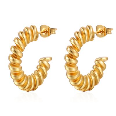 Titanium Steel Gold-plated C-thread Twist Earrings, Retro Neutral Style Personalized Simple Versatile Ear Jewelry