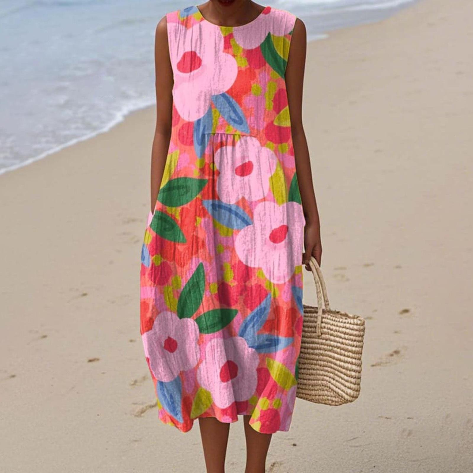 Sleeveless Shirt Dress Women s Casual Floral Printed Sleeve Dress S