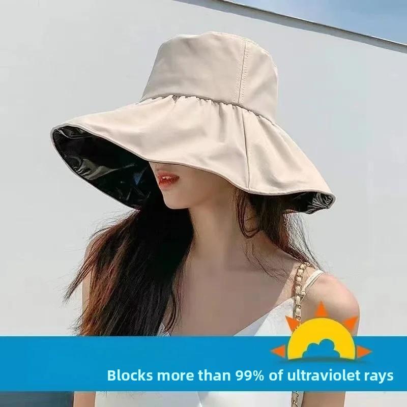 Summer Travel Sun Protection Hat Women Simple Solid Color Outdoor Casual Versatile Large Brim Sunshade Fisherman Cap Breathable