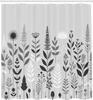 Grey Shower Curtain, Simple Botany Modern Interpretation Of Scandinavian Leaves And Flowers, Cloth Fabric Bathroom Dec