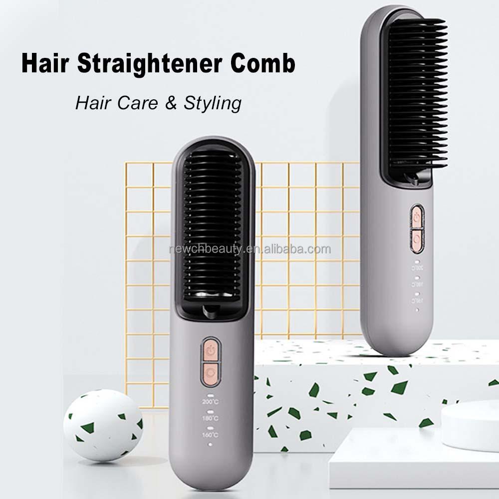 Wireless Hair Straightener Electric Hot Comb 2 in 1 Negative Ion Hair Straightener Brush Straightening Cordless Hairbrush
