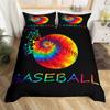 Kids Baseball Duvet Cover Rainbow Tie Dye Softball Print Bedding Set Full For Boys Girls Teen Ball Sports Theme Comforter Cover