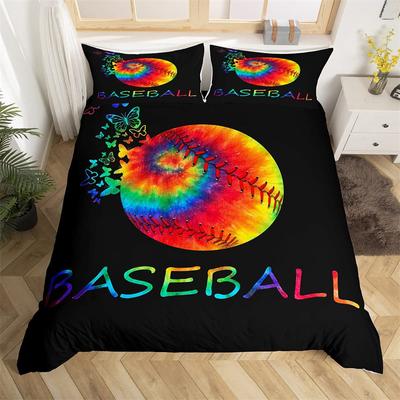 Dětský baseballový povlak na přikrývku Duhový Tie Dye Potisk Softballu Ložní Souprava Full Pro Kluky Dívky Teenagery Téma Míčových Sportů Povlak na Přikrývku