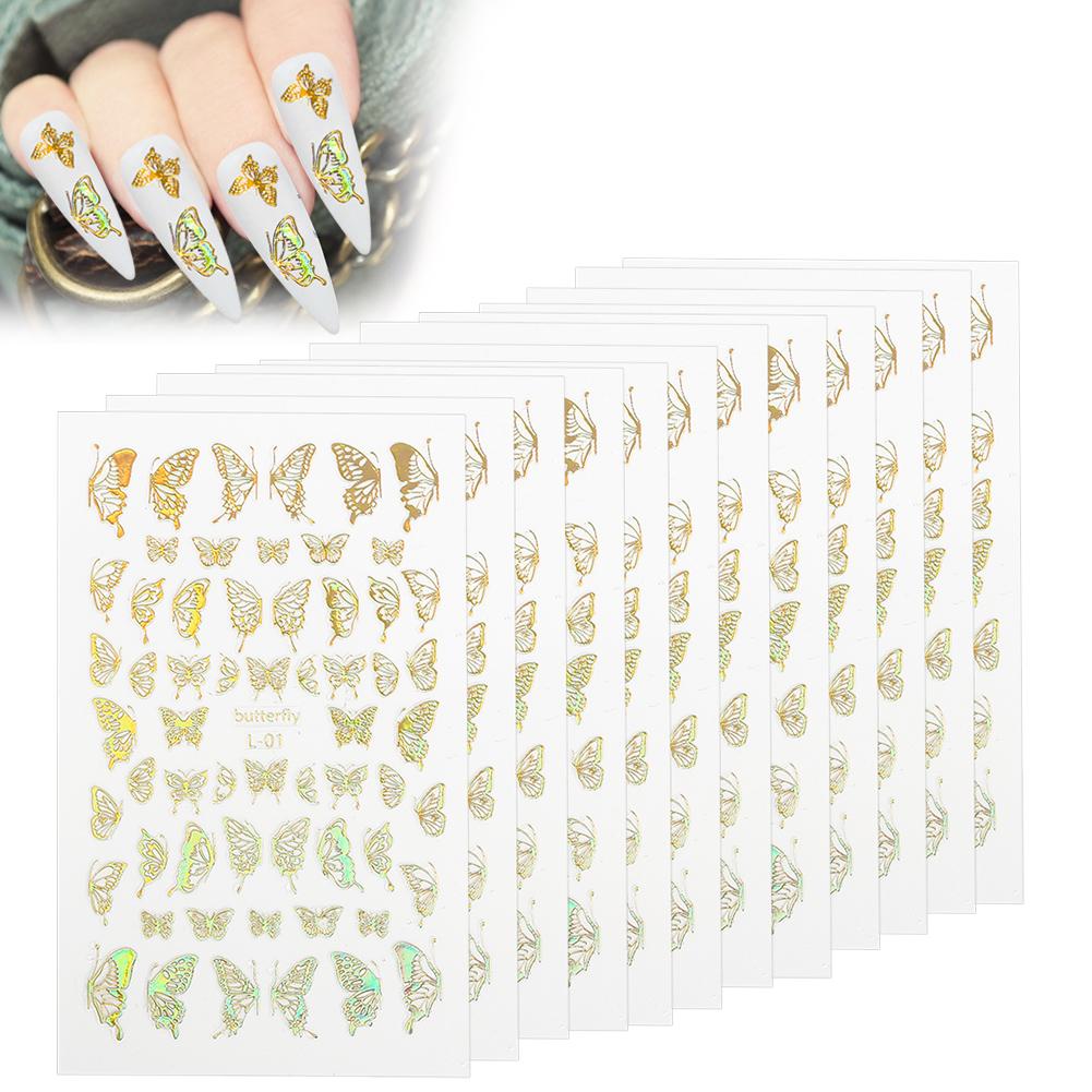 12pcs Butterflies Pattern Nail Art Sticker Fashionable Nail DIY Decal Manicure ToolGold
