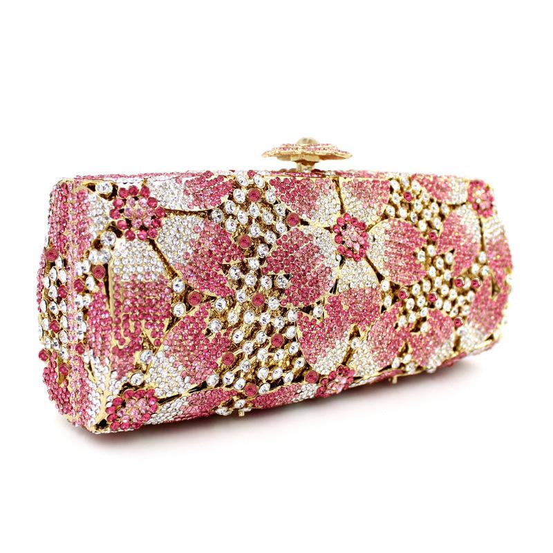 Borsa da Festa Lusso Multi Fiore Cristallo Donna Regalo Sposa Pochette Strass Borsa Marca Floreale Diamante Borse da Sera