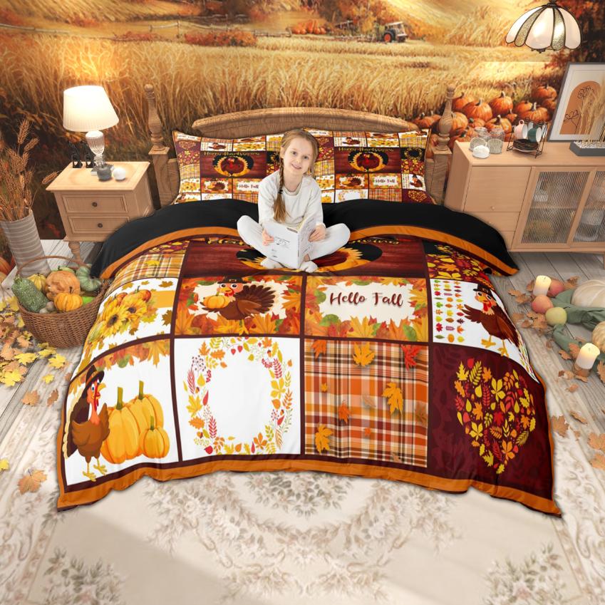 Comforter Homewish Thanksgiving Day For Children Pumpkin Turkey Bedding Set Autumn Festival Bedroom Set Room Decor