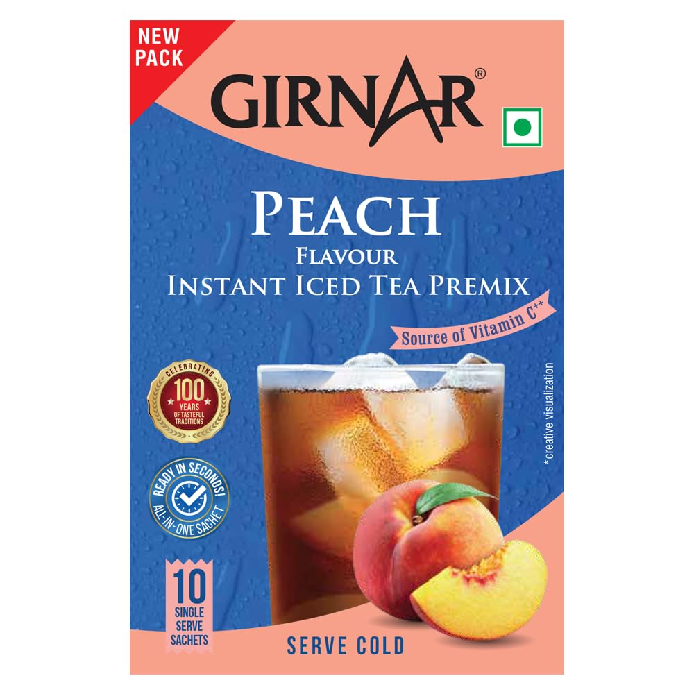 Girnar Instant Premix Iced Tea Peach Flavour 10 Sachets Refreshing Cold Drink Green Tea