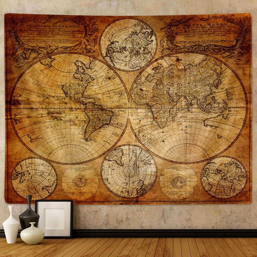 

Tapestry wall with old world map moyrisou 75x100 чорний