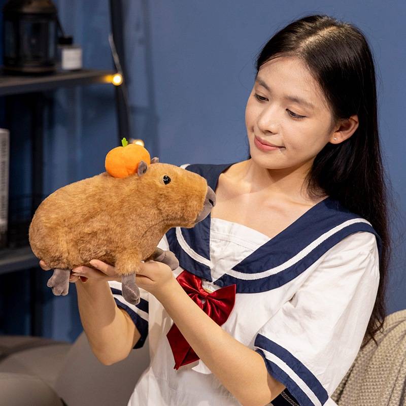 Plush Tangerine Capybara Toy Cartoon Animals Fill Doll Companion Gift Sleeping