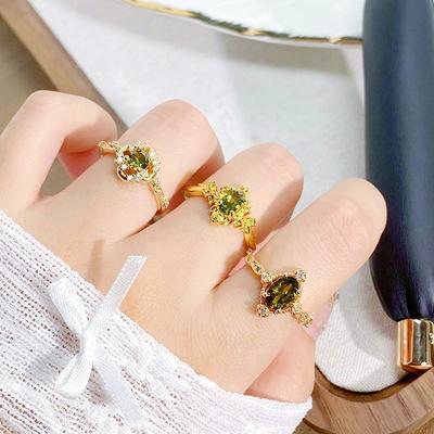 Medieval Vintage Colored Treasure Apple Green Zircon Stacked Open Ring Exquisite Niche Light Luxury High-End Ring
