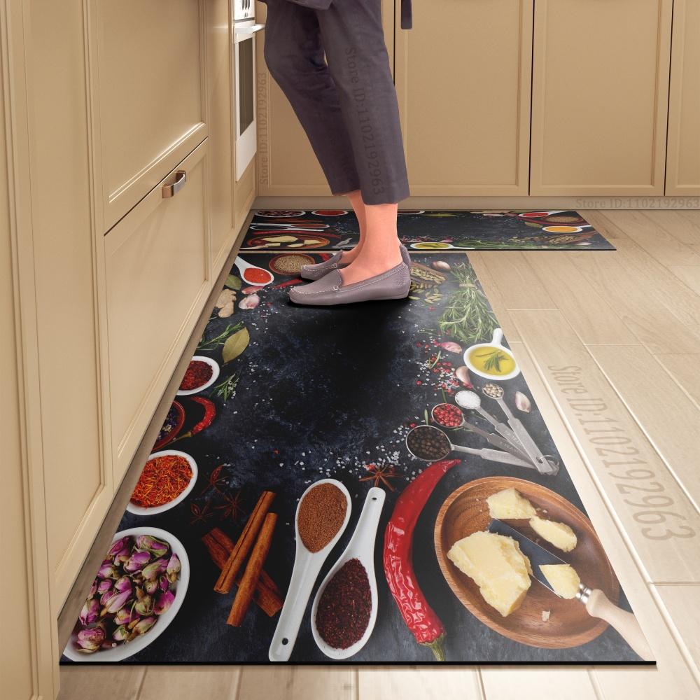 Spice Pattern Kitchen Mat Non-Slip Machine Washable Rug Set for Home Decor Anti-Fatigue Floor Mats Comfort Standing Pad