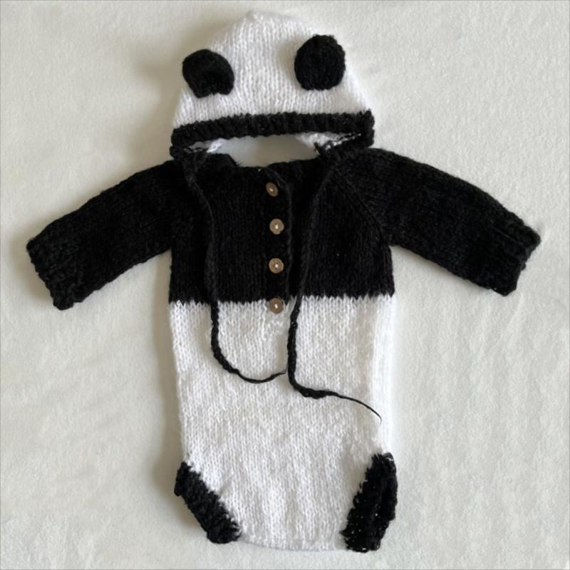Baby Photography Props Suit Infant Panda Bonnet Long Sleeve Romper Newborn Photo Bodysuit SkinFriendly Baby Photo Outfit