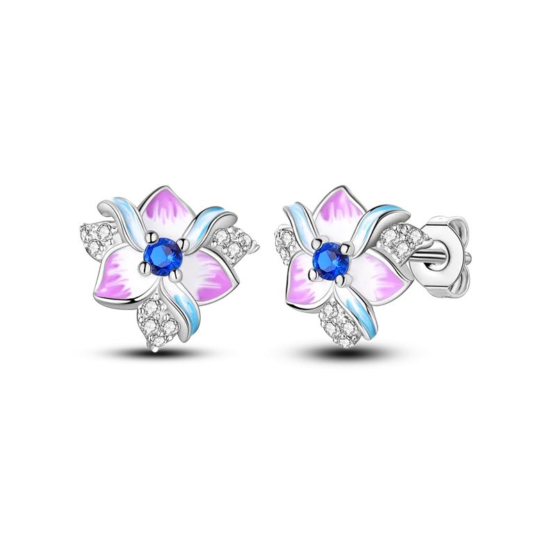 925 Sterling Silver Purple Series Feather Butterfly Dream Catcher Firefly Zircon Earrings for Women Luxury Jewelry Wedding Gift