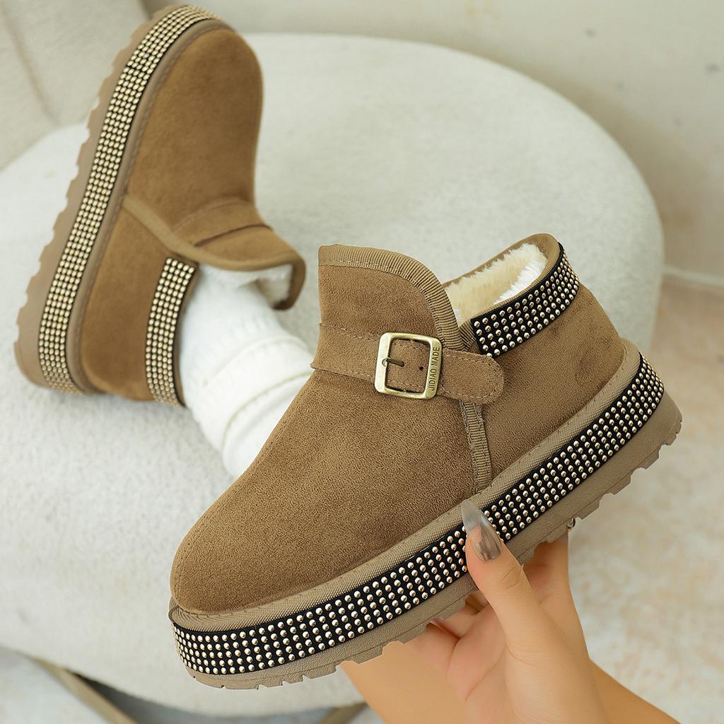 Women Boots 2025 New Sexy Thick Bottom Ankle Boots Metal Rivet Decoration Furry Snow Boots Women Warm Short Plush Slip On Shoes