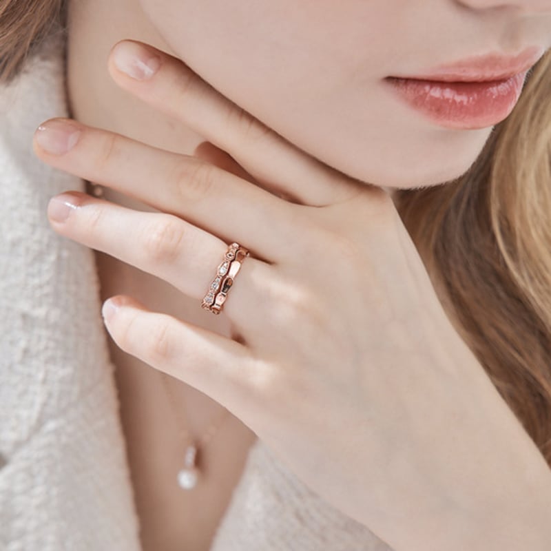 ELLE Jewelry White Point Layered Ring 2-Piece Set ELBRWR142