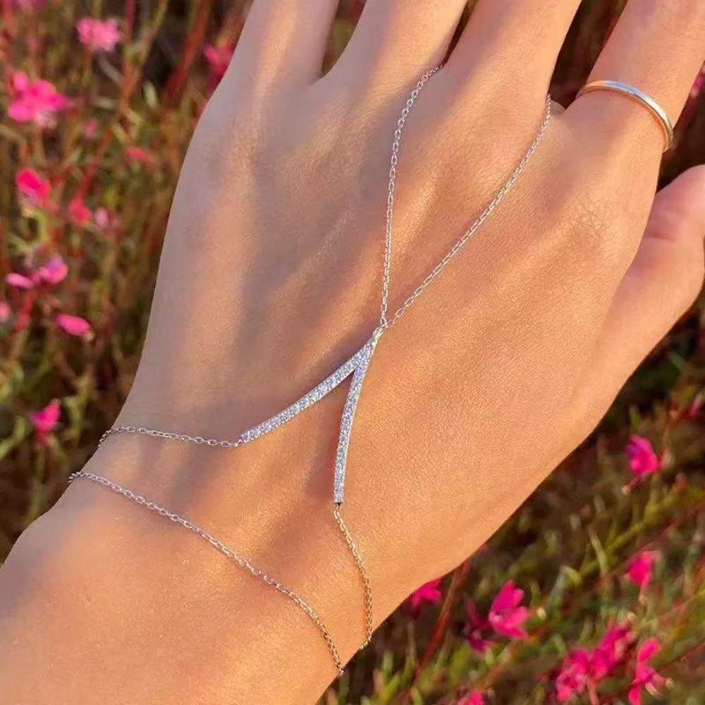 Bohemian Glänzendes Rhombus Kristall Armband für Damen Mädchen Einfache Dünne Herz Blume Schmetterling Kette Fingerarmbänder Schmuck Geschenke