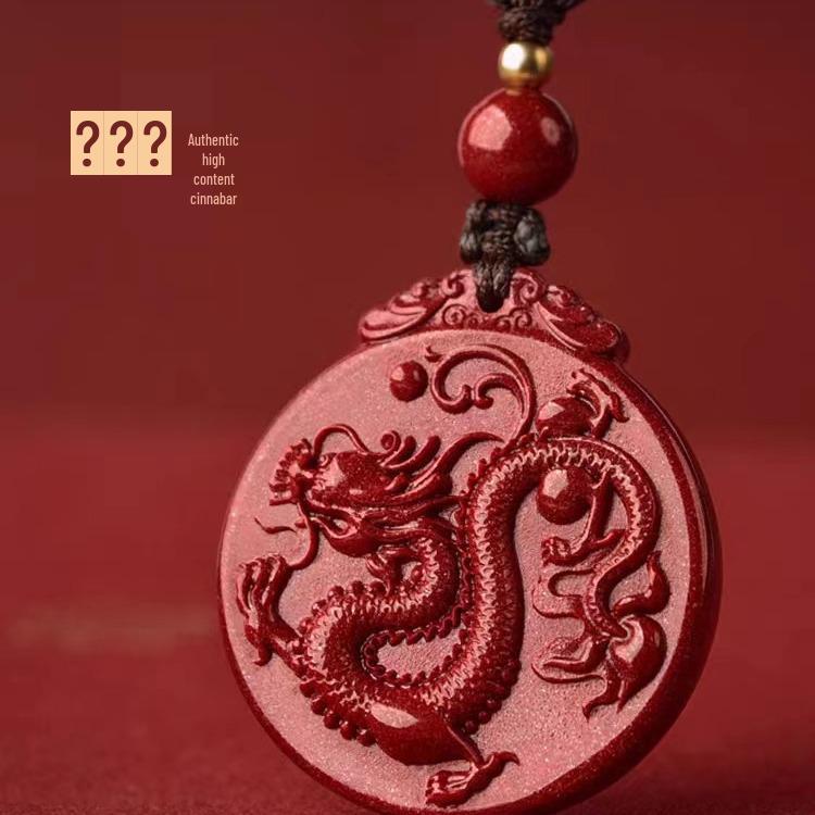 Cinnabar Dragon Pendant Necklace for Good Luck - Purple Gold Zodiac Design