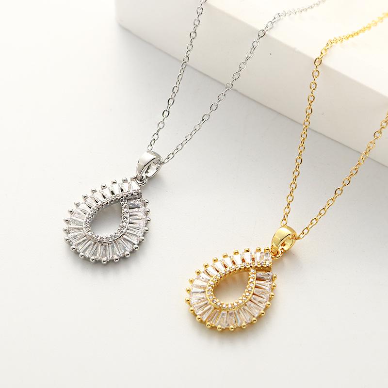 

18K Gold-Plated Zircon Teardrop Pendant Stainless Steel Necklace