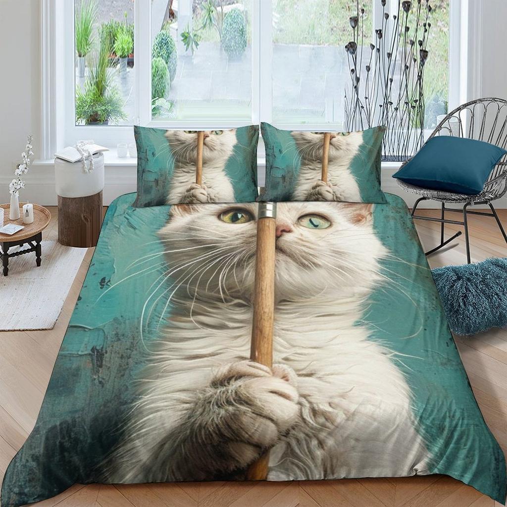 Comforter Cat Bedding Set Printed Suitable Children Kids And Adults Warm Soft And Breathable