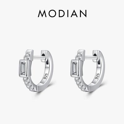 Modian Exquisite Rectangle Clear Zirconia Earring 925 Sterling Silver Sparkling Simple Hoop Earrings For Women Wedding Jewelry