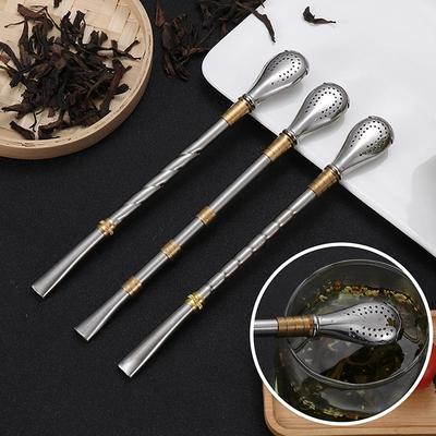 Canudo para Beber Erva Mate Colher para Chá Copos Aço Inoxidável Canudos Reutilizáveis Filtro de Chá de Metal Lavável Coquetel Copos Bar