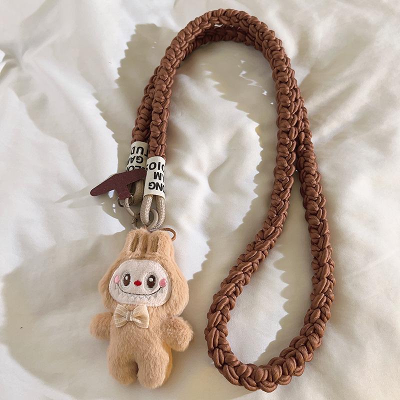 Cute White Labubu Doll Outdoor Travel Mobile Phone Straps Universal Female Accessories with Hanging Chain Lanyard Bag