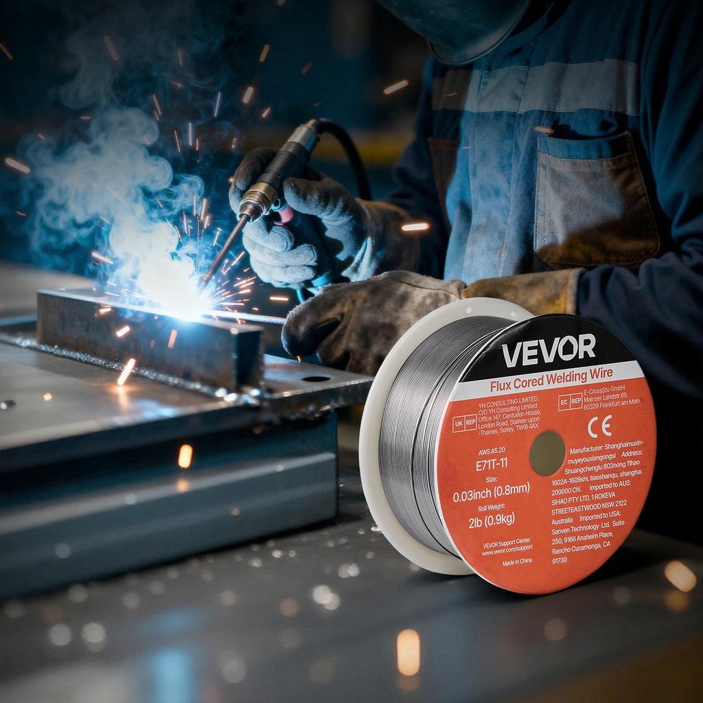 Flux Core MIG Welding Wire, E71T-11 0.8mm 0.9kg, Gasless Mild Steel Welding Wire with Low Spatter for All Position Arc Welding, Self-Shielded for