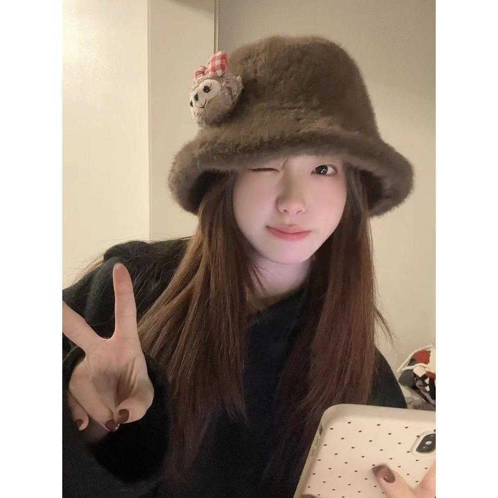 Women’s Hat Fluffy Fisherman Hat - Autumn Winter Warm Versatile Bucket Hat with Creative Ear Flaps