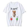 El Gato Is Calling Meme Sad Crying Cat Munchkin Kitty Meme T Shirt Fashion Short Sleeves Oversized T-shirt Streetwear