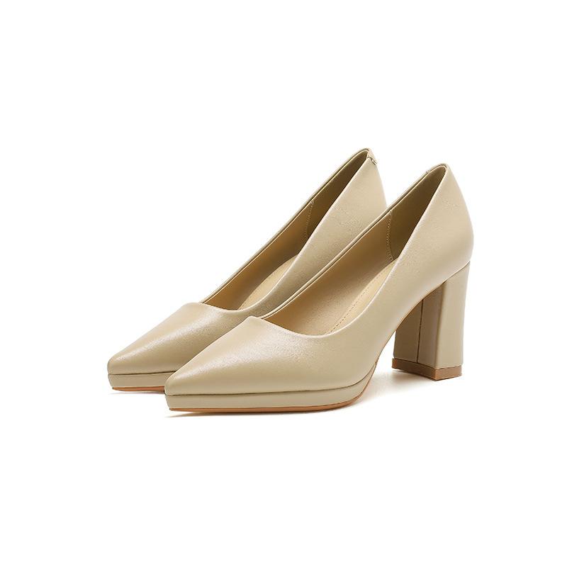 99 French pointed single shoes women's autumn new thick heels high heels women's pedal waterproof table women's shoes