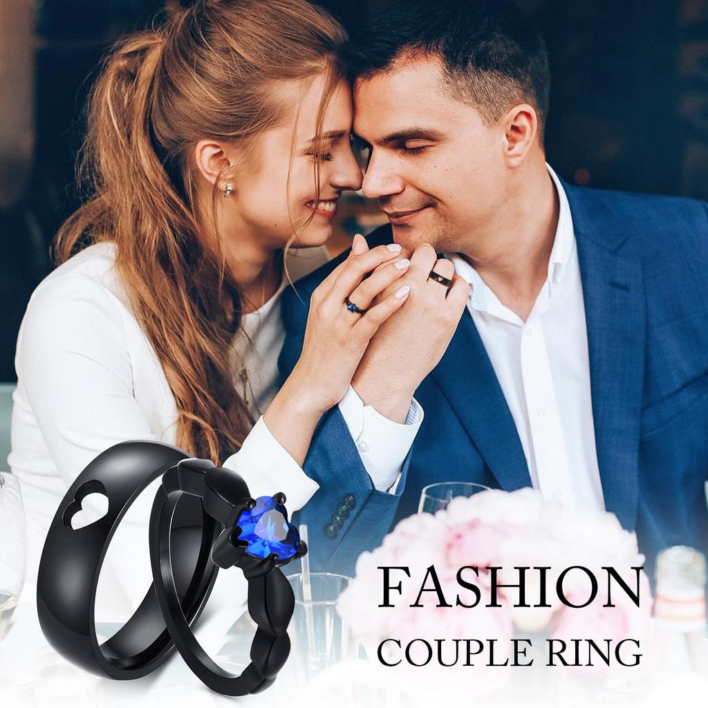 Couple Heart Rings Stainless Steel Love Stone Wedding Band Promised Rings for Her and His Jewelry Anniversary Gift