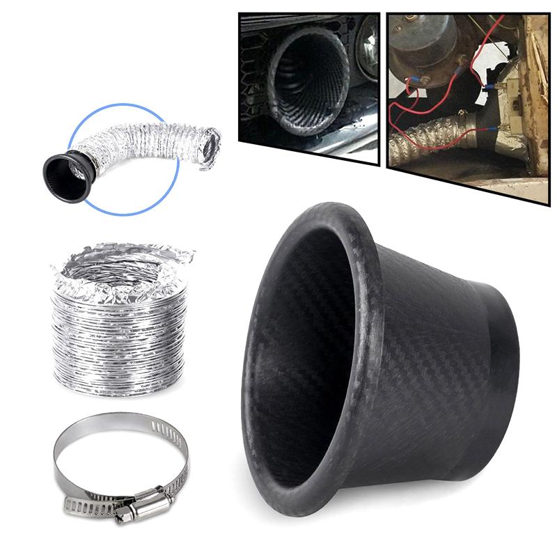 1Pcs Universal Car Front Bumper Admission Air Turbo Air Intake Pipe Kit Abs Turbine Inlet Kit Pipe Air Funnel Carbon Fiber Look