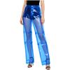 S-XXL Women See Through PVC Pants Button Waist Back Pockets Wide Leg Straight Trousers for Party Dancing Prom Cover Up