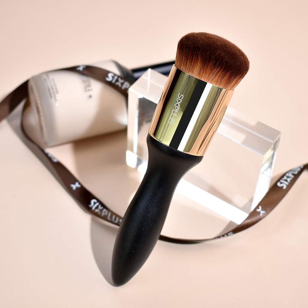 SIXPLUS Foundation Brush, Face Brush, Makeup Brush, Round, Soft, Skin-Friendly, Popular, Wooden Handle, Black