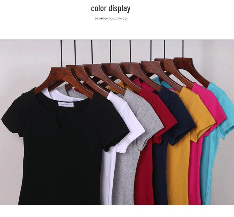 2023 Women's Korean Style Slim Fit Solid Color Short Sleeve T-shirt