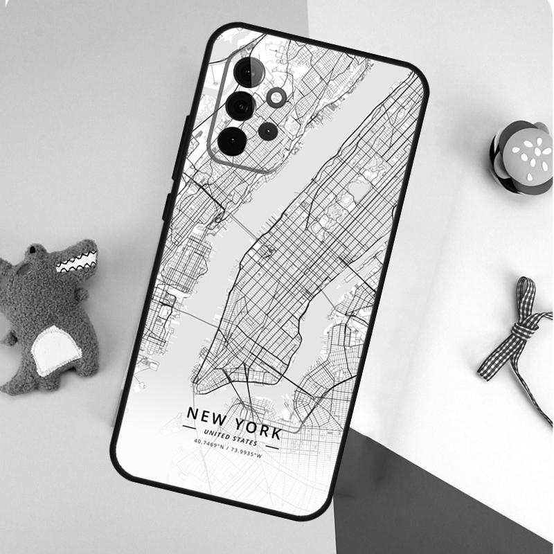 London Country Sketch City Map Case For Samsung Galaxy A54 A34 A24 A14 A12 A22 A32 A42 A52 A72 A52S A51 A71 A13 A53 Cover