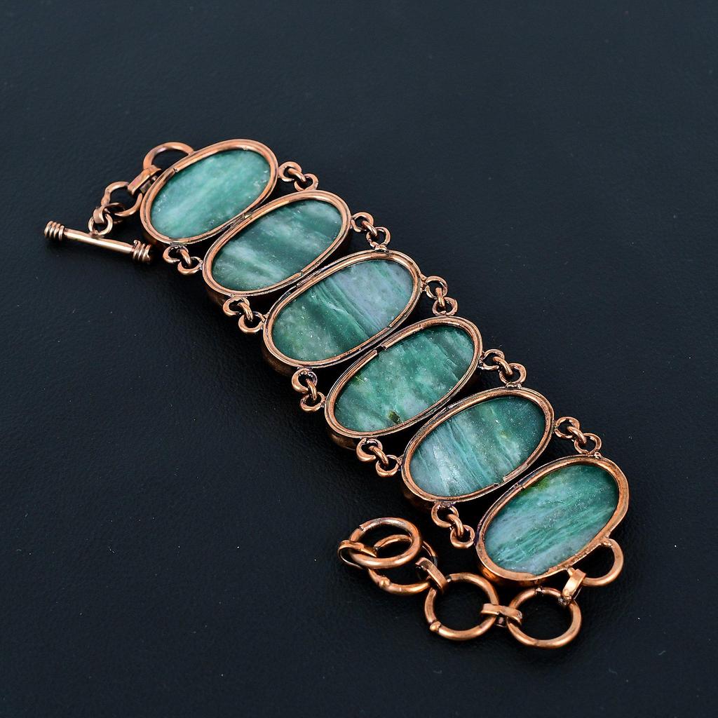 Emerald Handmade Gemstone Bracelet, Copper Electroformed Bracelet Antique Jewelry, Adjustable Bracelet Engagement Gift