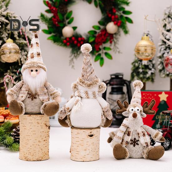 Christmas Doll Plush Knitted Snowman Elk Santa Doll Toy Soft Sitting Christmas Figure Desktop Decor Stuffed Holiday Pillow for Window Bookshelf